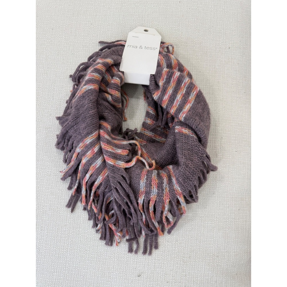 Mia & Tess Scarf Womens NoSz Infinity Purple Tan Fringe NWT